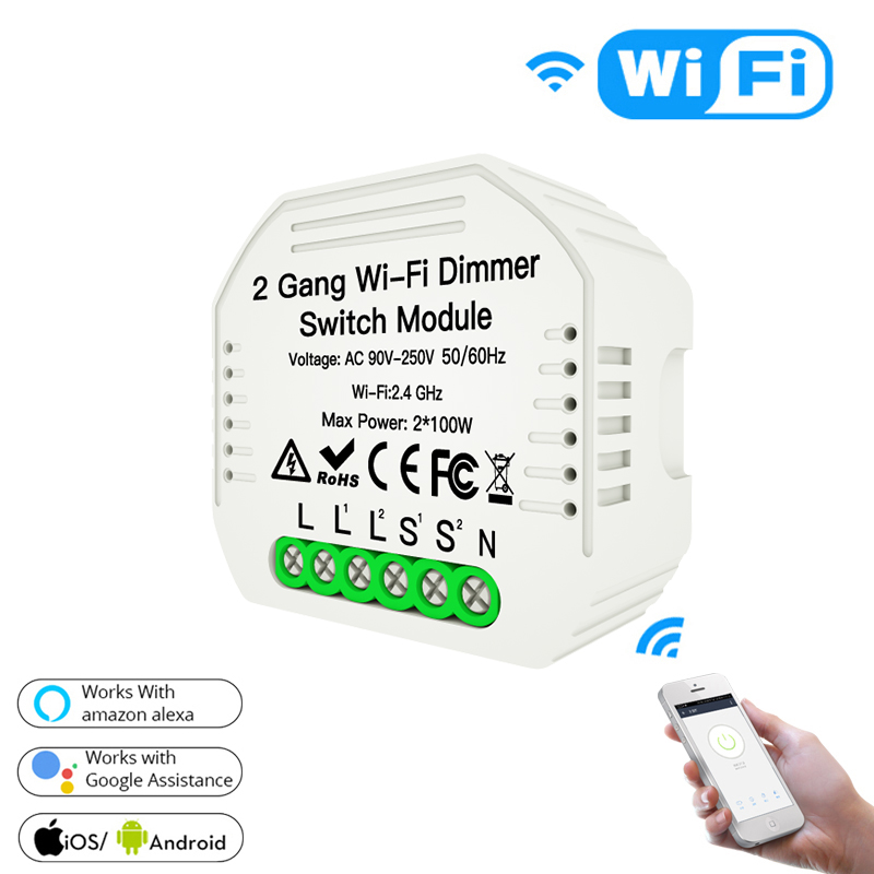 2 Gang Wifi Dimmer Switch Module Mini Hidden Type